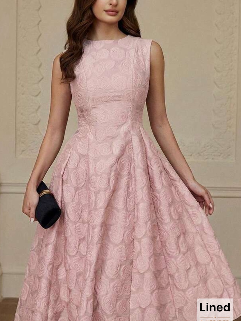 Elegant Pink Rose-Textured Sleeveless Fit & Flare Dress
